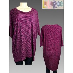 LuLaRoe Irma Tunic Top Half Sleeve Magenta Purple Geometric Print High Low Hem M